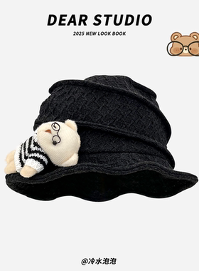 日系可爱小熊不对称设计感云朵帽子女春夏气质百搭显脸小遮阳帽潮