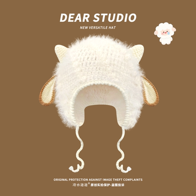 张艺兴同款小羊毛绒帽女保暖护耳