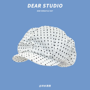 韩系波点大版云朵八角帽子女春夏薄款y2k辣妹风百搭显脸小贝雷帽