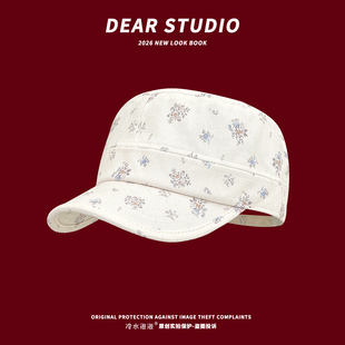 甜美小清新碎花平顶鸭舌帽子女2026春夏新款 马术帽百搭显脸棒球帽