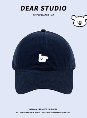 日系可爱小狗刺绣棒球帽子女美式复古大头围百搭显脸小软顶鸭舌帽