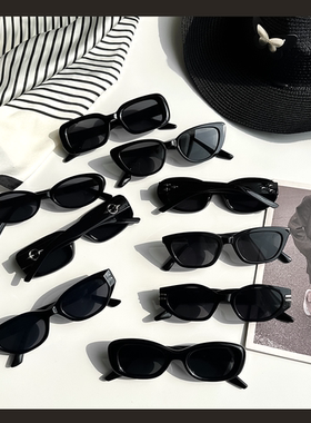 复古气质百搭黑色猫眼墨镜女夏季遮阳街拍时尚潮人墨镜沙滩太阳镜