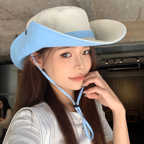 撞色大檐遮阳西部牛仔帽登山帽子