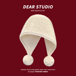 100%纯羊毛巴拉克拉法帽子女2025秋冬新款百搭加厚保暖毛球针织帽