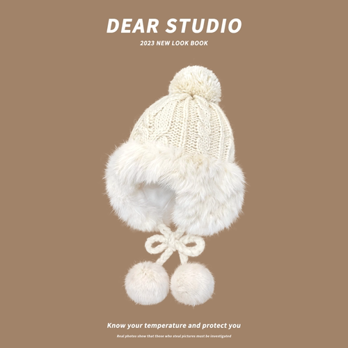 雷锋帽百搭女秋冬保暖加绒毛线帽