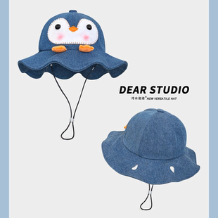 可爱小企鹅牛仔渔夫帽子女春夏季 出游百搭防晒遮阳帽显脸小盆帽潮
