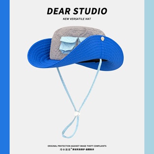 户外徒步遮阳防晒帽 小口袋泡泡纱登山帽子女夏季 2026新款 拼色工装