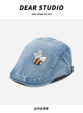日系复古纽扣做旧水洗前进帽子女夏季港风街头网红百搭反戴画家帽