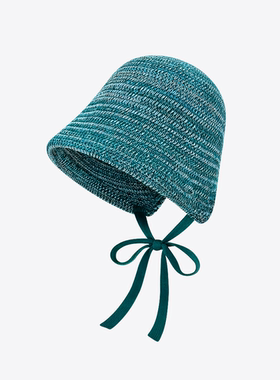 倪妮同款蓝绿色飘带针织渔夫帽子女夏季日系出游透气显脸小盆帽潮