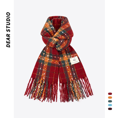 秋冬韩系格子保暖百搭显白围巾女