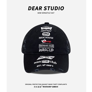 嘻哈做旧水洗破洞字母刺绣棒球帽子男女韩版 街头百搭显脸小鸭舌帽