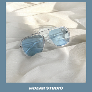 透明蓝墨镜男女士百搭网红街拍大脸显瘦太阳镜潮 ins韩国明星同款