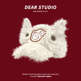 韩系辣妹刺绣小猪毛绒鸭舌帽设计感耳朵男女秋冬显脸小Y2K鸭舌帽