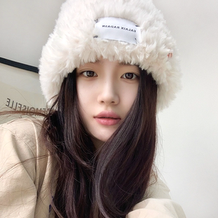 白鹿同款韩版百搭纽扣毛绒针织帽子女秋冬季加厚保暖显脸小毛线帽