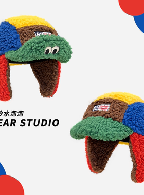 2025新款可爱泡芙蛙羊羔绒飞机翅膀五片帽女秋冬保暖加厚雷锋帽子