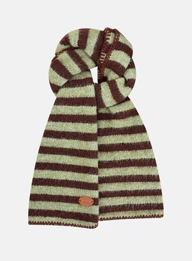 抹茶生椰羊毛混纺条纹针织围巾女冬季韩系加厚保暖氛围感百搭围脖