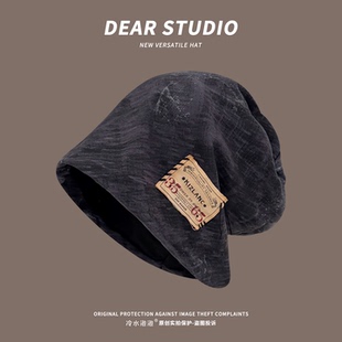 日系扎染贴补堆堆帽子女废土风大头围显脸小包头帽时尚百搭冷帽潮