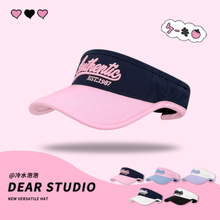 2025新款 运动防晒遮阳跑步鸭舌帽 韩系字母撞色空顶棒球帽子女夏季