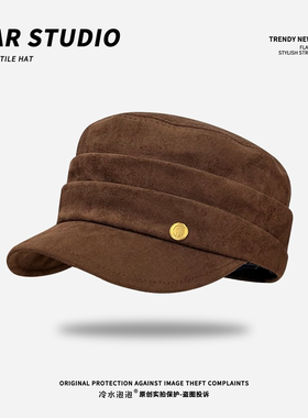 金标软麂皮绒平顶马术帽子女秋冬季新款氛围感百搭显脸小鸭舌帽潮