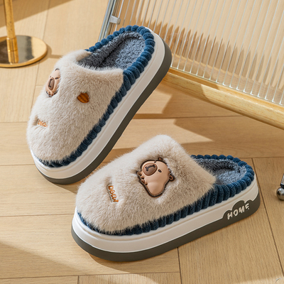 可爱小熊儿童棉拖鞋男孩中大童冬季2025新款外穿厚底加绒保暖防滑