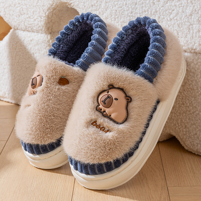 可爱小熊儿童棉拖鞋男孩中大童冬季2025新款外穿厚底加绒保暖防滑