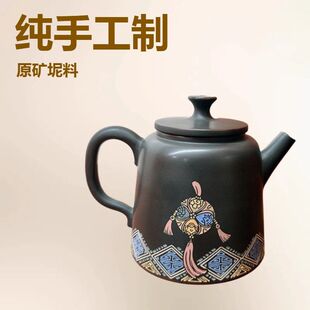 钦州坭兴陶茶壶纯手工原矿坭料高端桶金壶古铜色中国风大容量茶具
