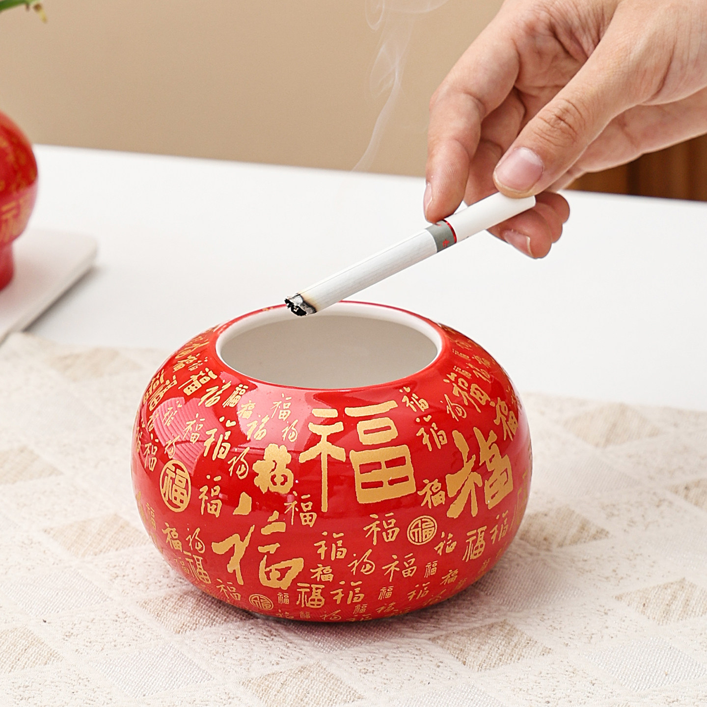 新中式百福陶瓷大容量烟灰缸摆件