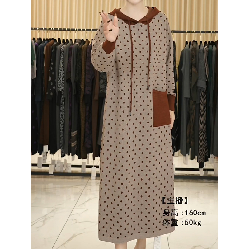 2025秋季新款时尚休闲慵懒风百搭气质长裙连帽直筒显瘦针织连衣裙