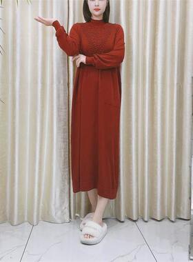 玥玥羊A226红色钉珠设计款气质秋冬轻奢针织连衣裙时尚复古