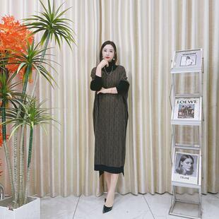 A182四色吊木提花设计款 复古 气质秋冬轻奢针织连衣裙时尚