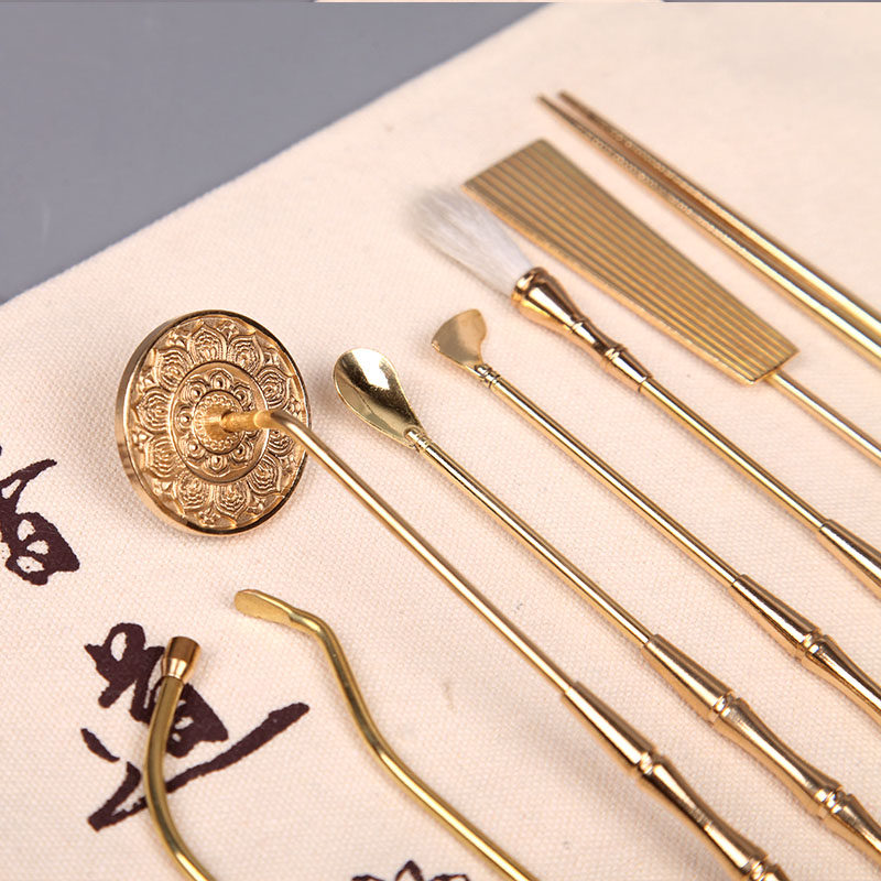 纯铜七件套 升级加厚 香道套装香篆工具勺铲灰押打篆空熏隔火用品