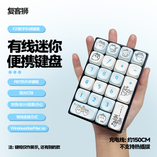 复客狮F21有线数字小键盘计算办公财务会记迷你混光便携机械键盘