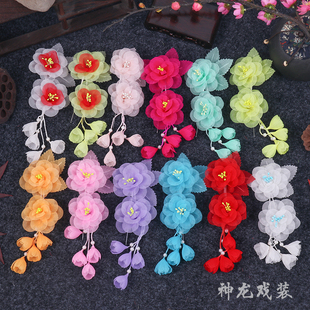 戏剧戏曲青衣包头绢花旦小姐头饰 古装小头花 双朵月季耳边花鬓花