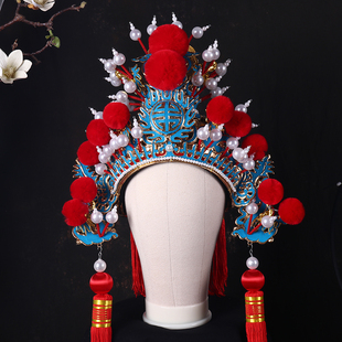 京剧戏曲头盔 武生武将盔红色紫金冠 周瑜吕布头饰小王盔娃娃盔