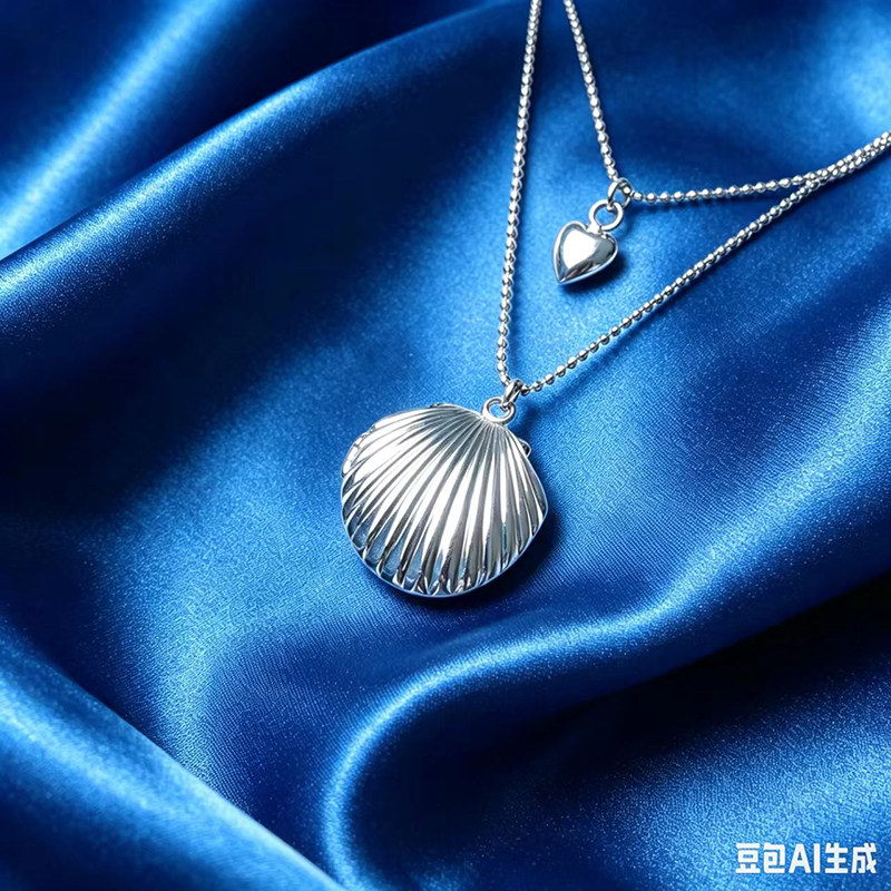 定制防水照片 双链贝壳 相盒项链 纯银 可以打开装放照相片女头发