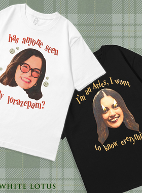 Piper妈疯感白莲花度假村周边white lotus纯棉宽松圆领短袖T恤