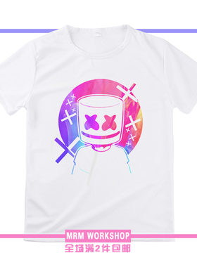 百大DJ Marshmello 棉花糖电音节怪猫厂艾伦沃克潮牌圆领T恤短袖