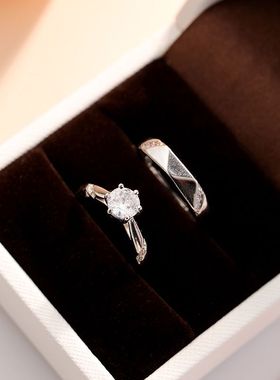 仿真情侣假钻戒一对结婚对戒活口可调节戒指求婚纱照礼仪式用道具