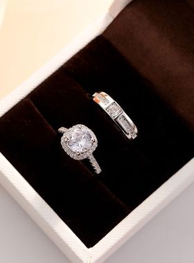 结婚活口对戒奢华婚礼仿真钻戒男女一对开口可调节求婚戒指道具