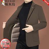 啄木鸟羊毛呢西装 男可拆羽绒内胆商务休闲西服中年保暖双面呢外套