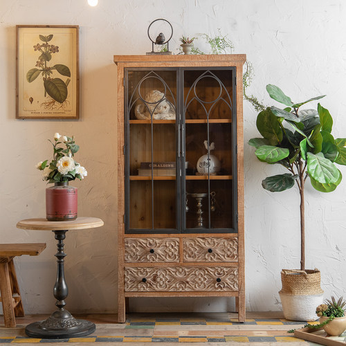 法式复古玻璃实木雕花展示柜