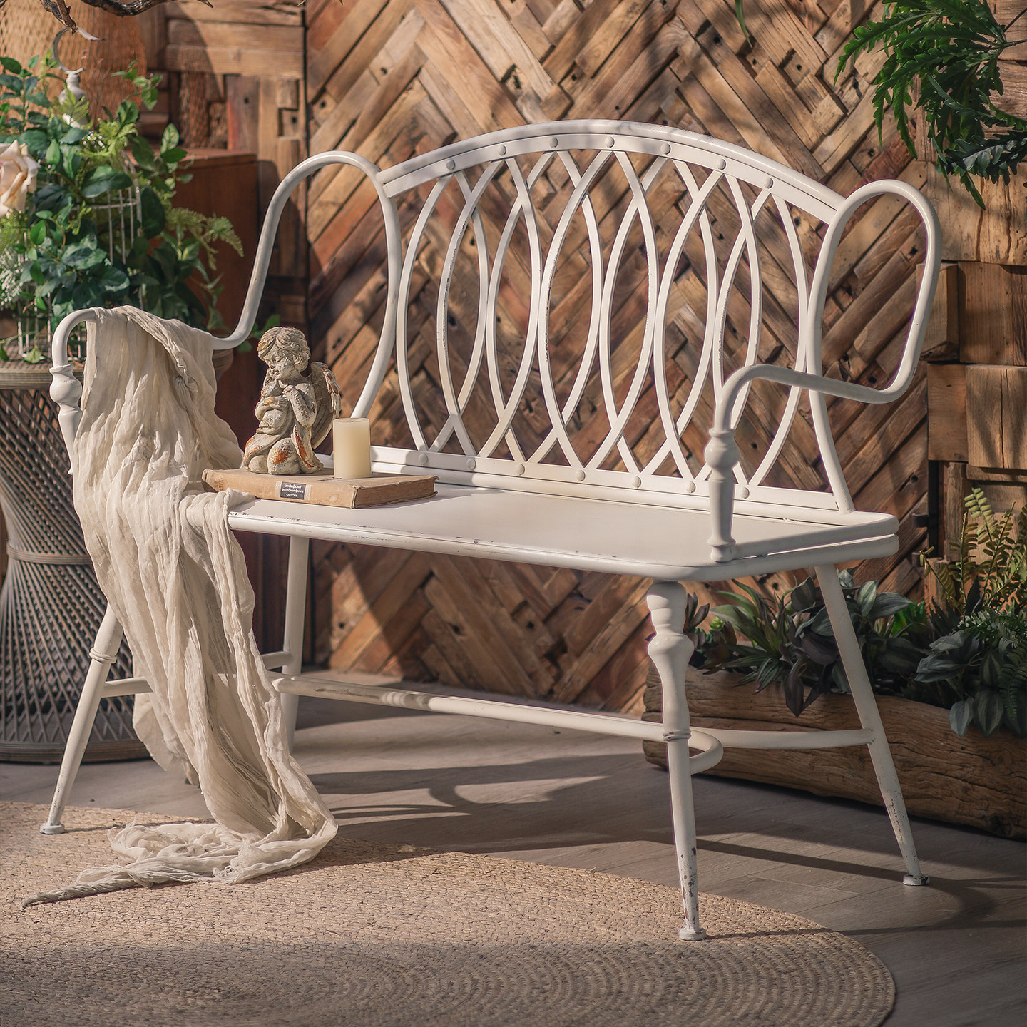 法式风格铁艺户外花园庭院阳台休闲椅长椅靠背椅铁艺休闲长凳子