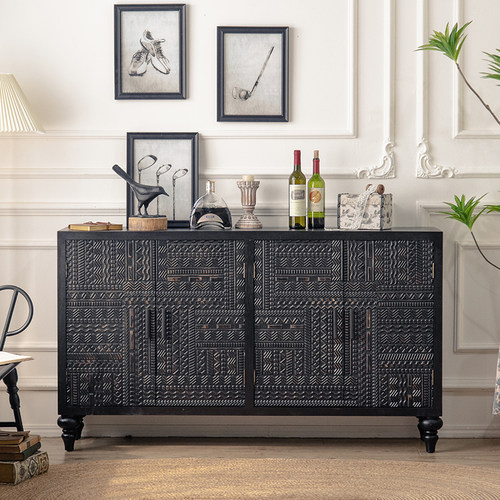 全黑餐边柜乐奇法式复古木雕花