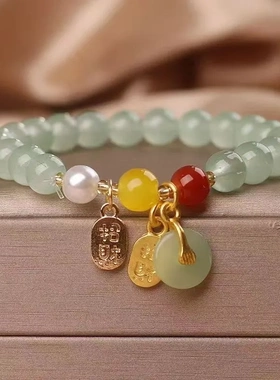 东陵绿色珠复古绿色平安扣轻奢手串单圈手链