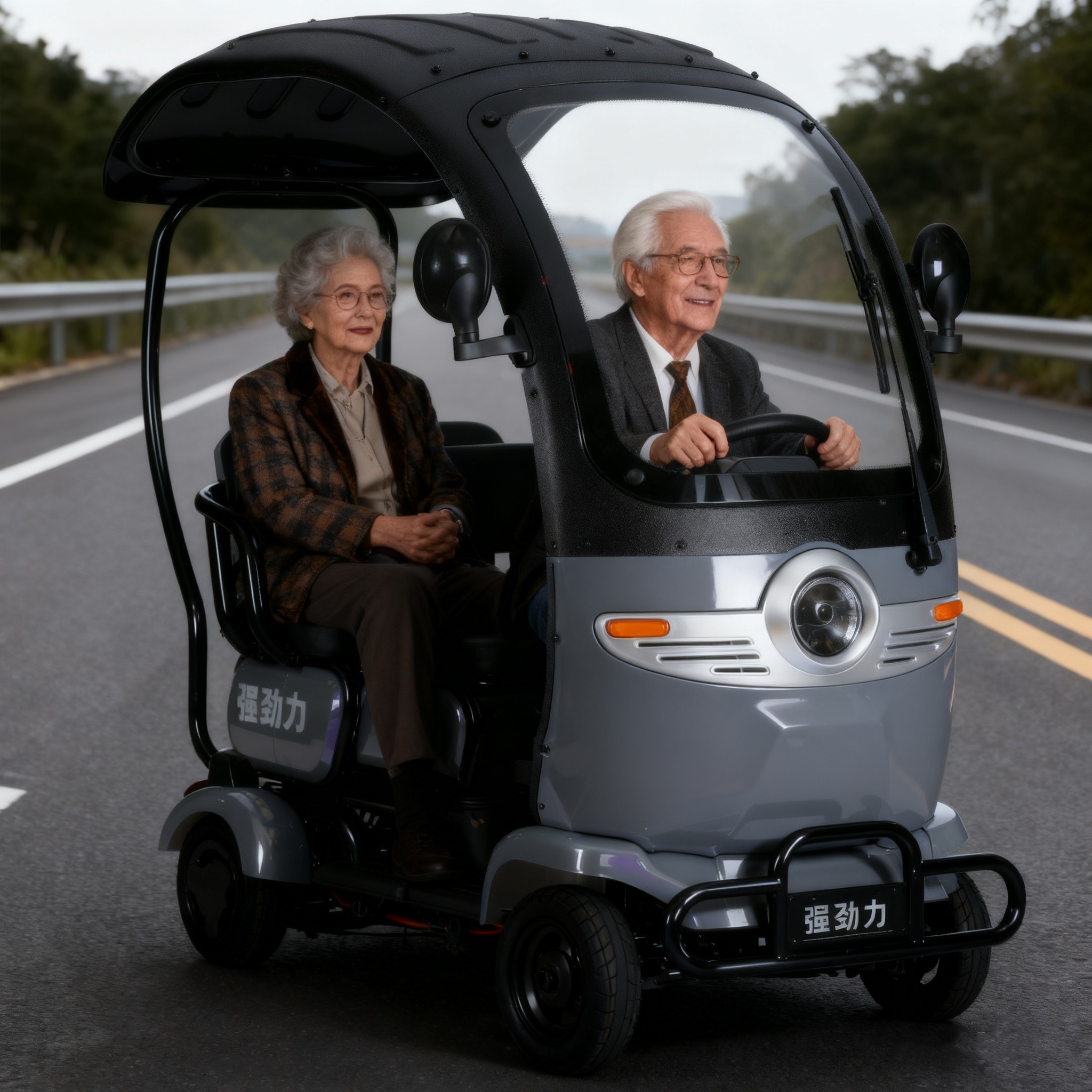 25新款双人老人代步车三座四轮电动车三口人小型代步车接送孩子