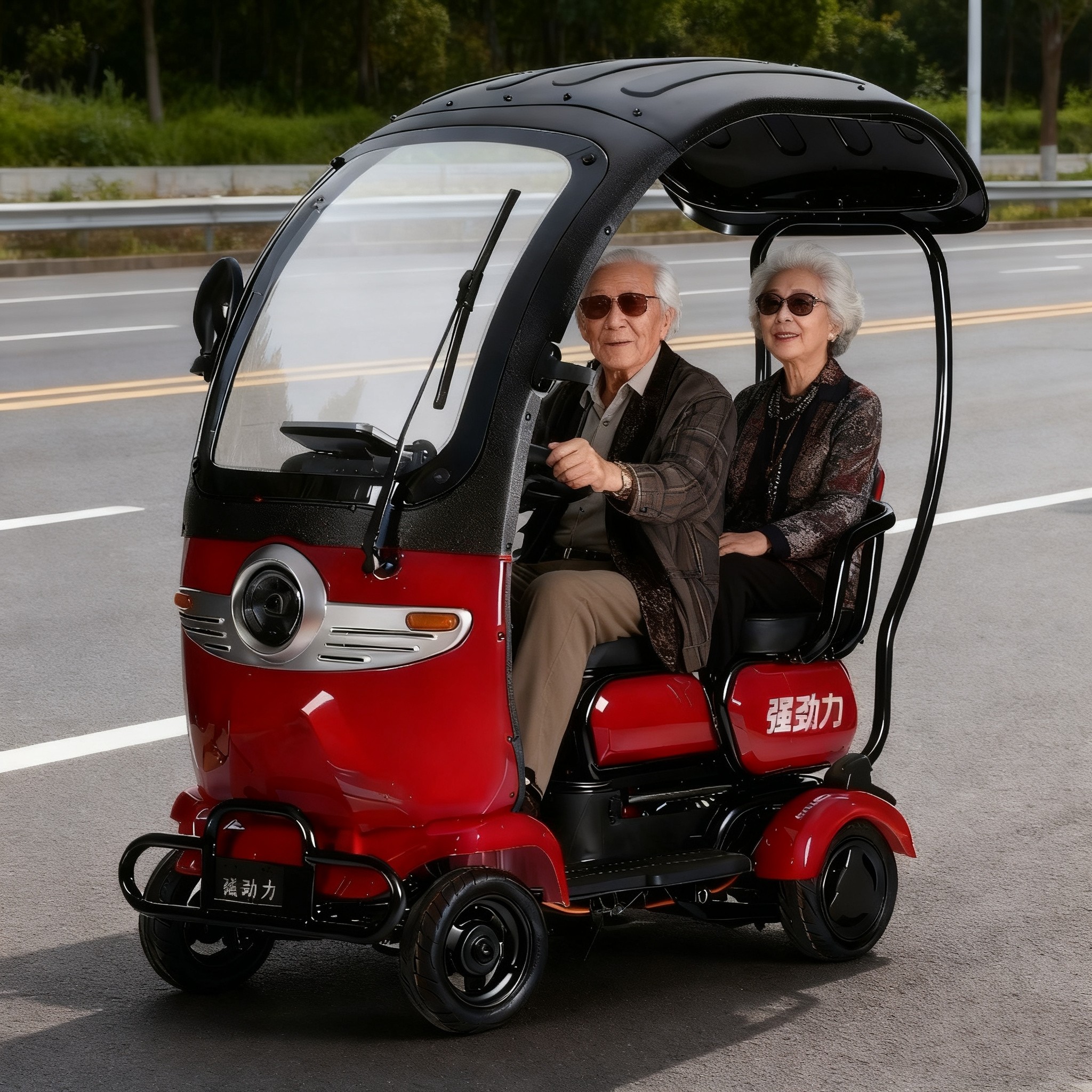 25新款双座老人代步车三座四轮电动车女士小型代步车接送老人