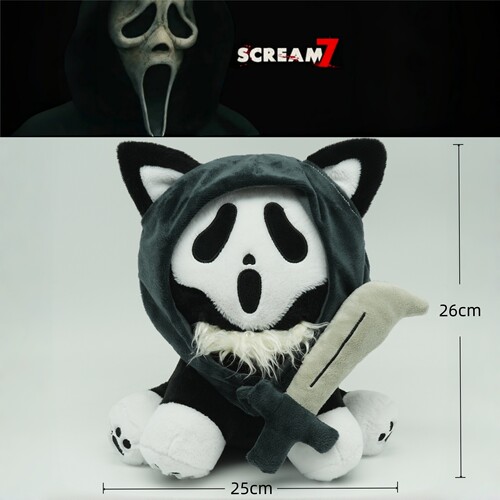 惊声尖叫7Scream幽灵面具猫玩偶Ghostface毛绒玩具鬼面猫玩偶公仔