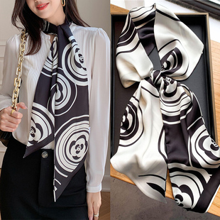 气质丝巾小长条女2024新款春天细窄百搭夏季通勤搭配衬衫领巾围巾