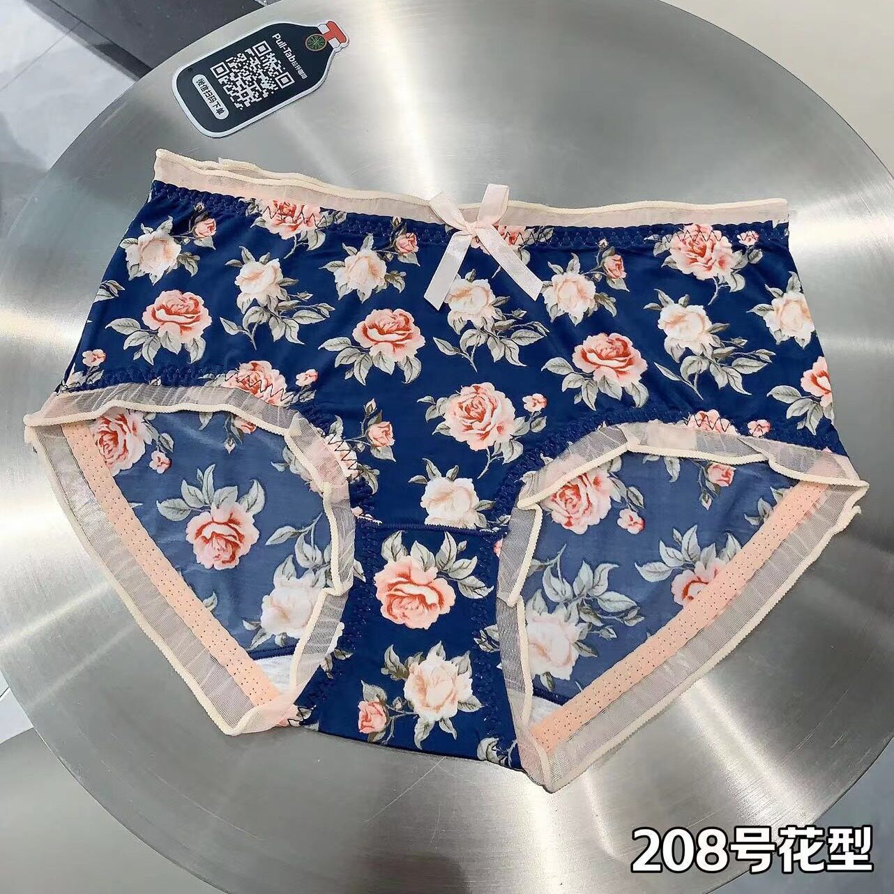 林梦雪新花型高弹透气冰丝印花女士三角面包裤胖MM中高腰底裤
