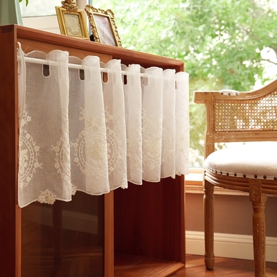 北欧新中式半帘橱柜帘门帘小窗帘短帘免打孔遮景纱帘 镜中花半帘